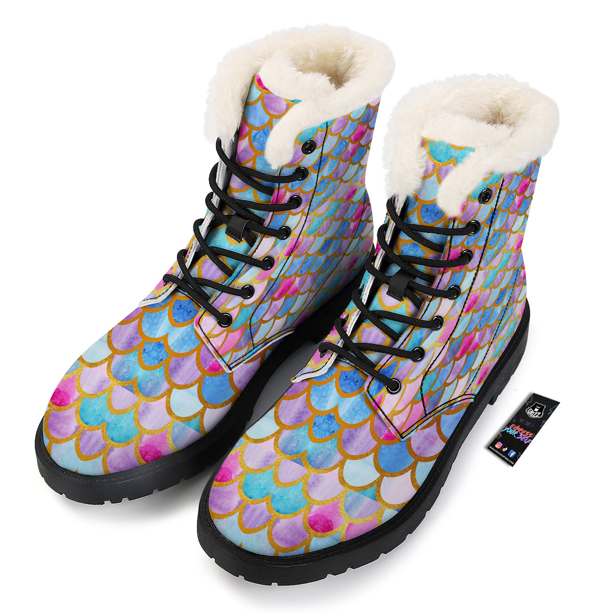 Mermaid Colorful Print Pattern Winter Boots-grizzshop