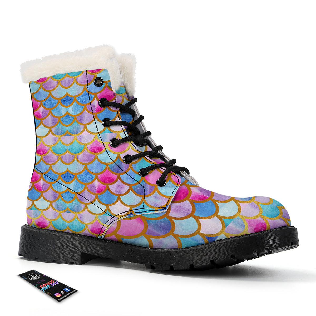 Mermaid Colorful Print Pattern Winter Boots-grizzshop