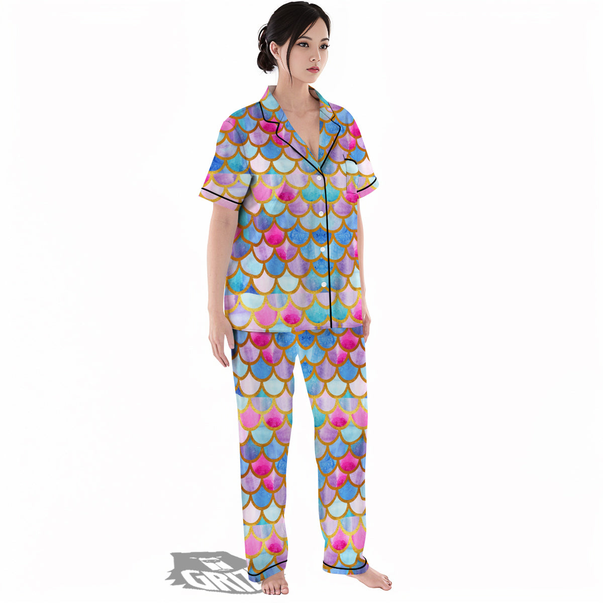 Mermaid Colorful Print Pattern Women's Pajamas Set-grizzshop