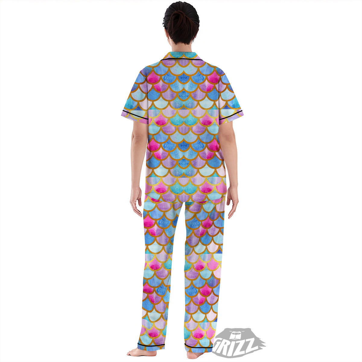 Mermaid Colorful Print Pattern Women's Pajamas Set-grizzshop