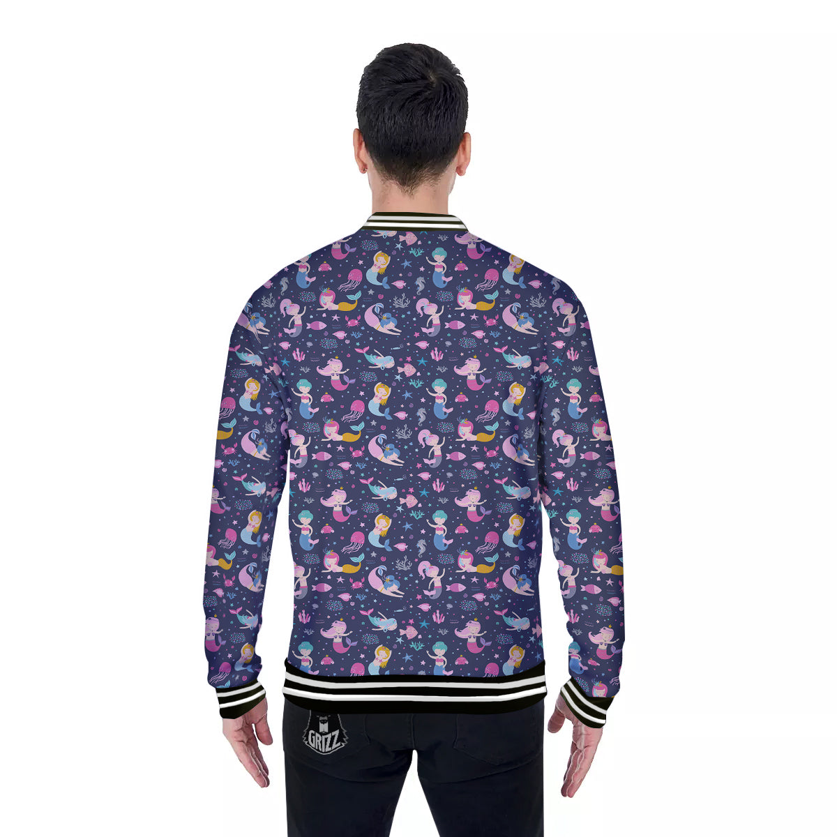 Mermaid Cute Print Pattern Baseball Jacket-grizzshop
