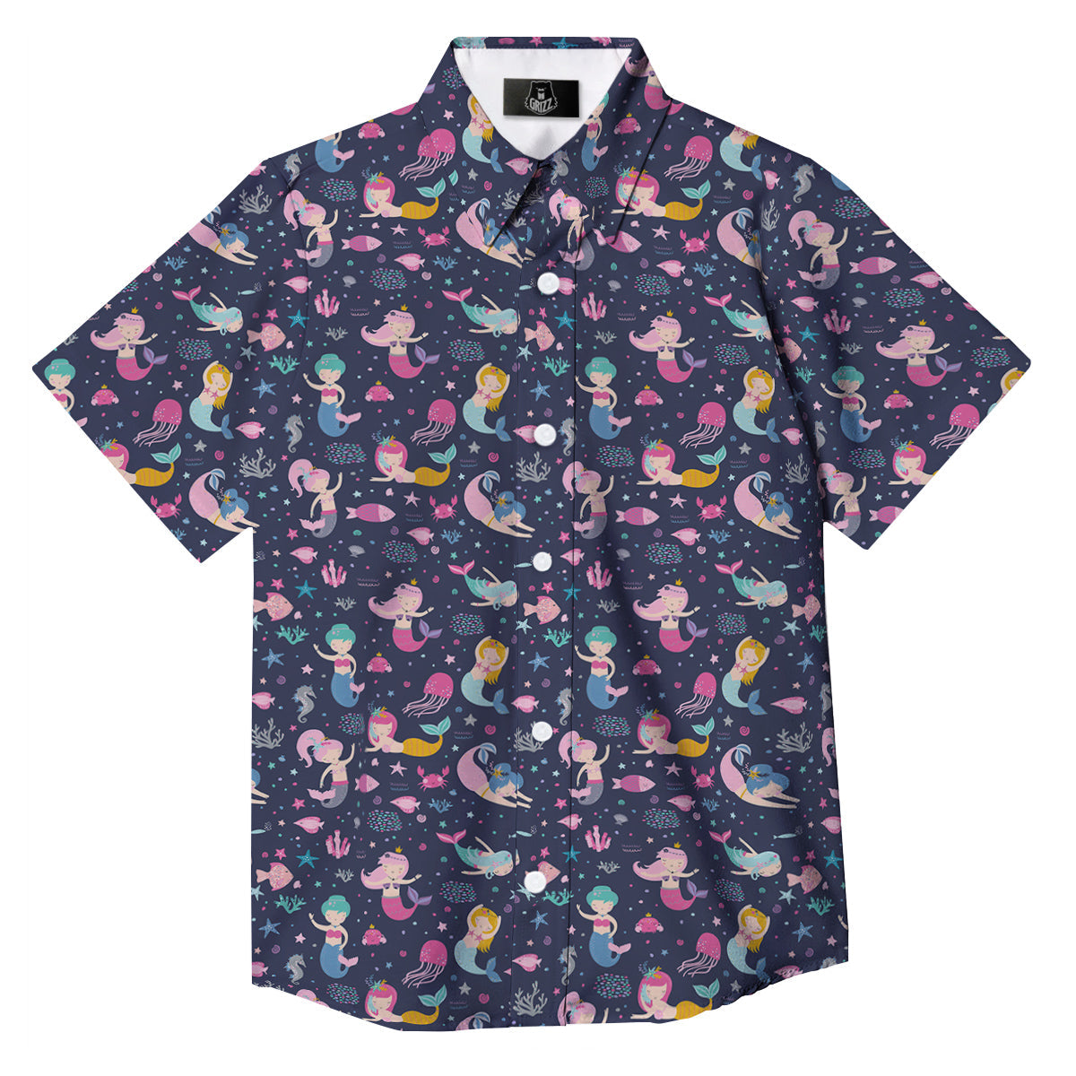 Mermaid Cute Print Pattern Button Up Shirt-grizzshop