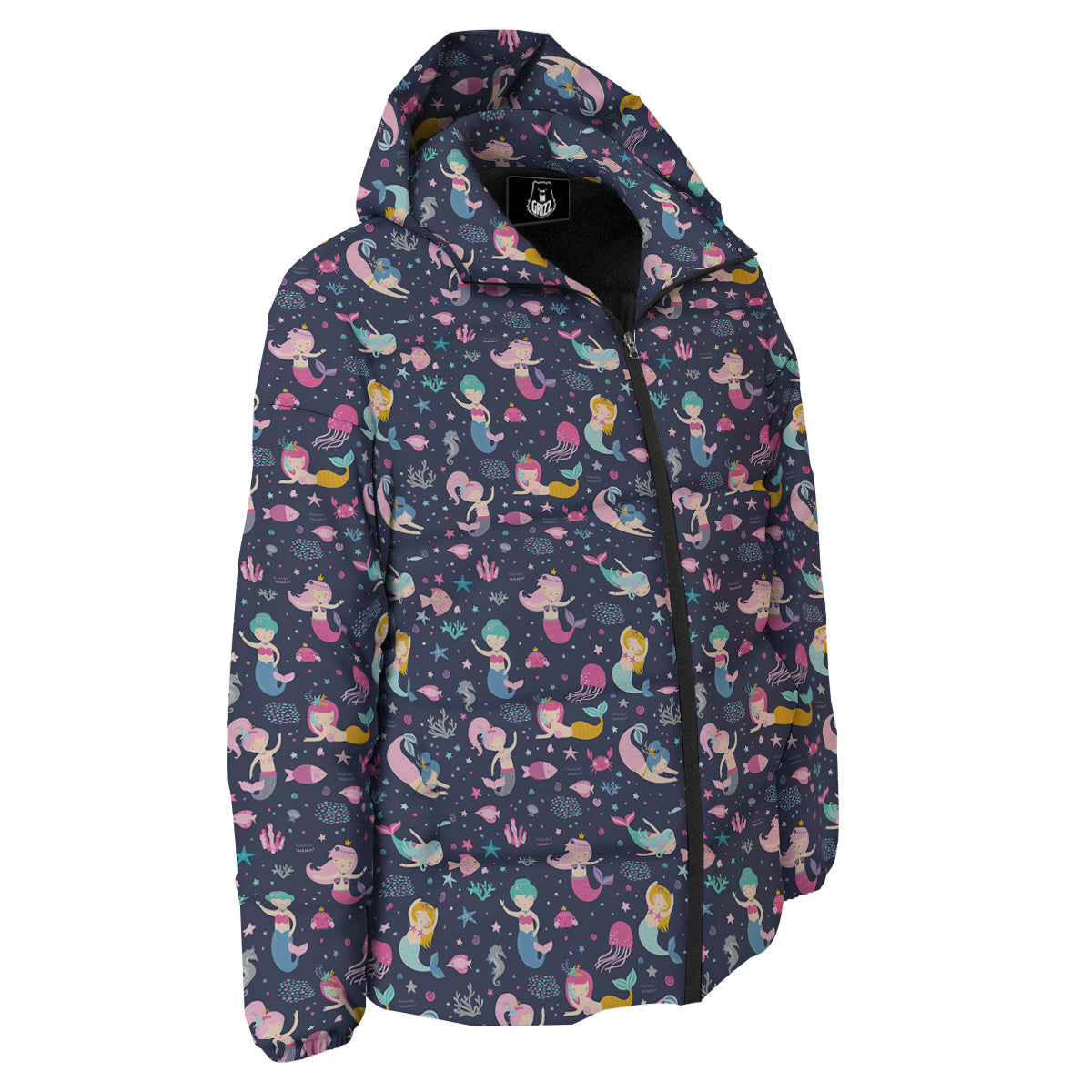 Mermaid Cute Print Pattern Down Jacket-grizzshop