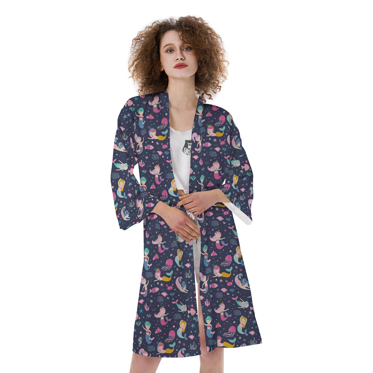 Mermaid Cute Print Pattern Kimono-grizzshop