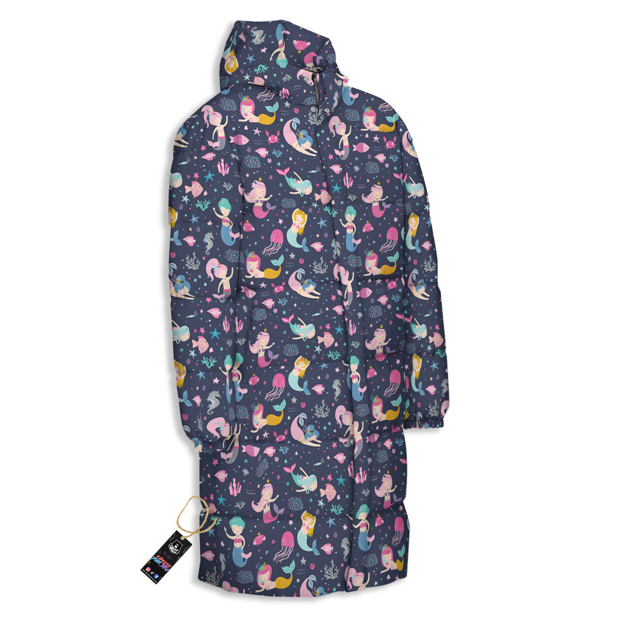 Mermaid Cute Print Pattern Long Down Jacket-grizzshop