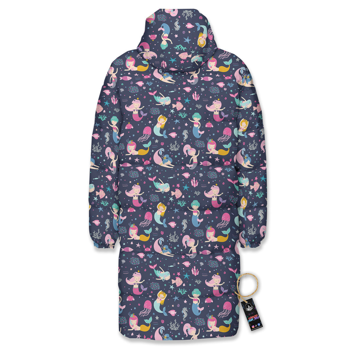 Mermaid Cute Print Pattern Long Down Jacket-grizzshop
