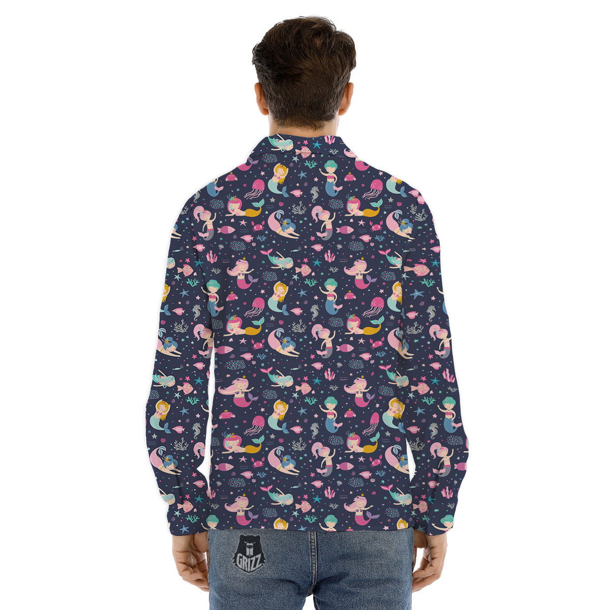 Mermaid Cute Print Pattern Men's Dress Shirts-grizzshop