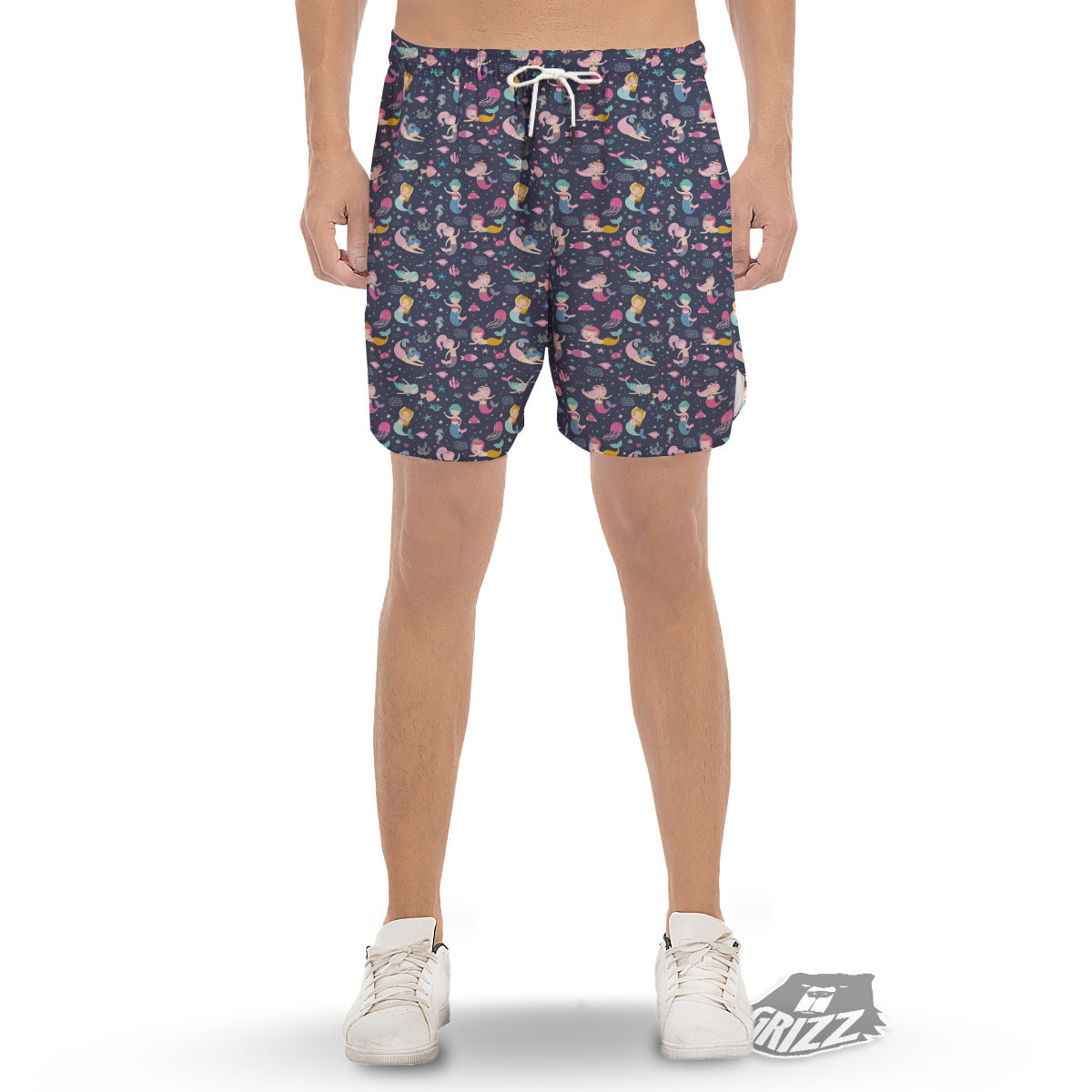 Mermaid Cute Print Pattern Men's Gym Shorts-grizzshop