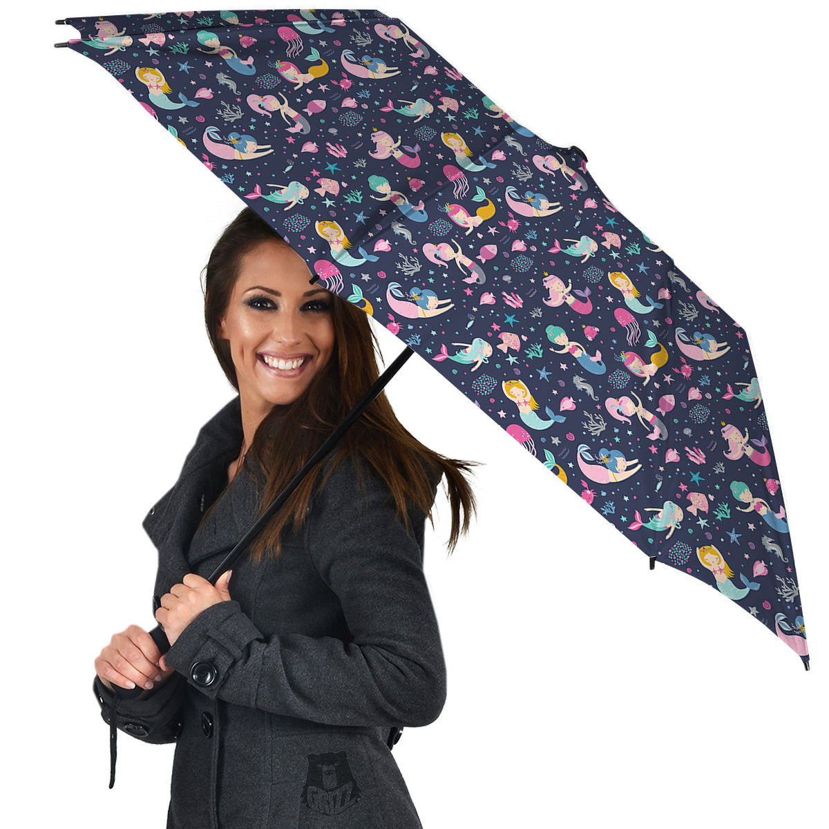 Mermaid Cute Print Pattern Umbrella-grizzshop
