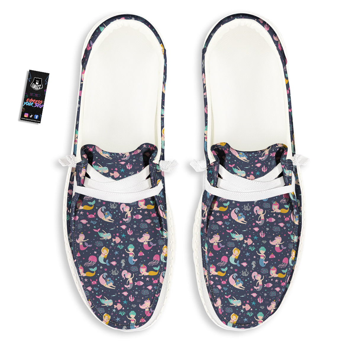 Mermaid Cute Print Pattern White Loafers-grizzshop