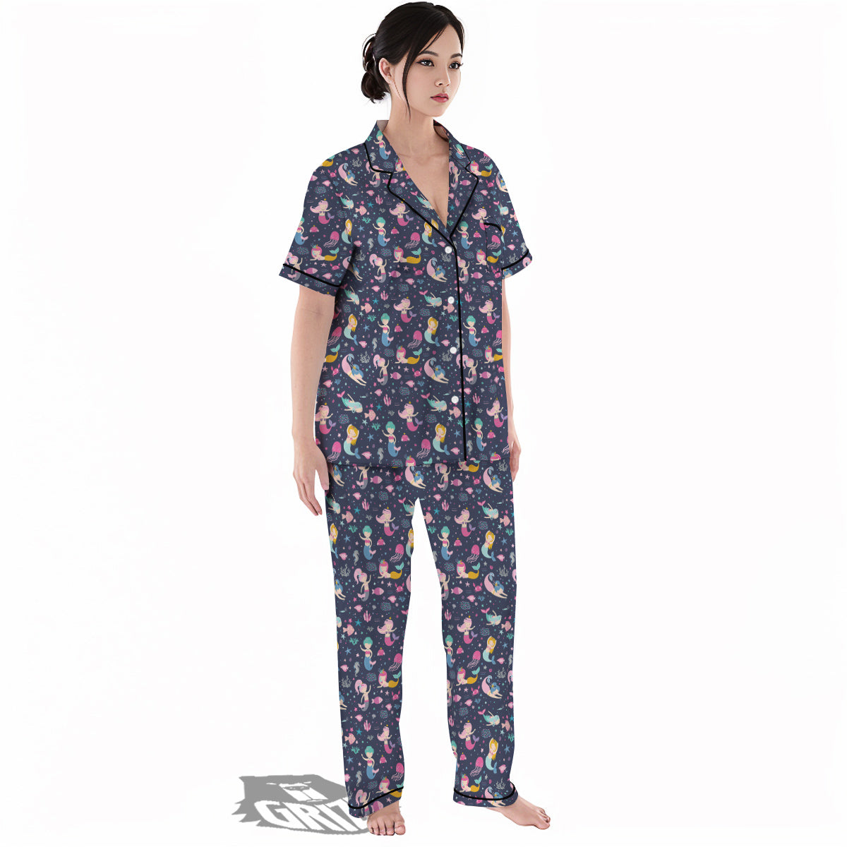 Mermaid Cute Print Pattern Women's Pajamas Set-grizzshop