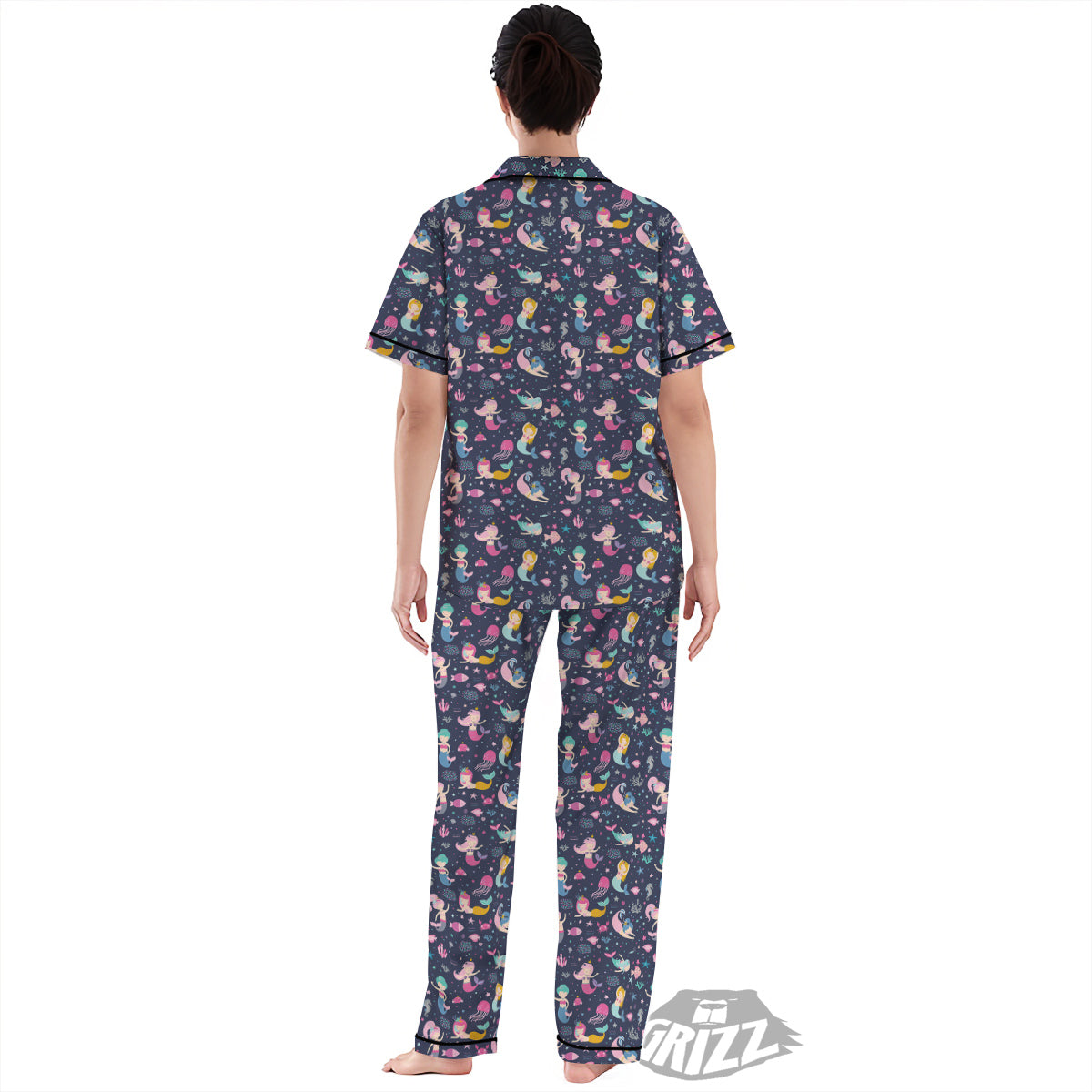 Mermaid Cute Print Pattern Women's Pajamas Set-grizzshop