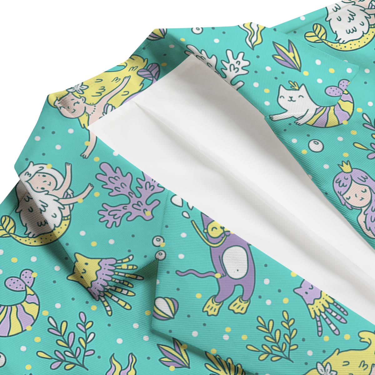 Mermaid Pattern Print Men's Blazer-grizzshop