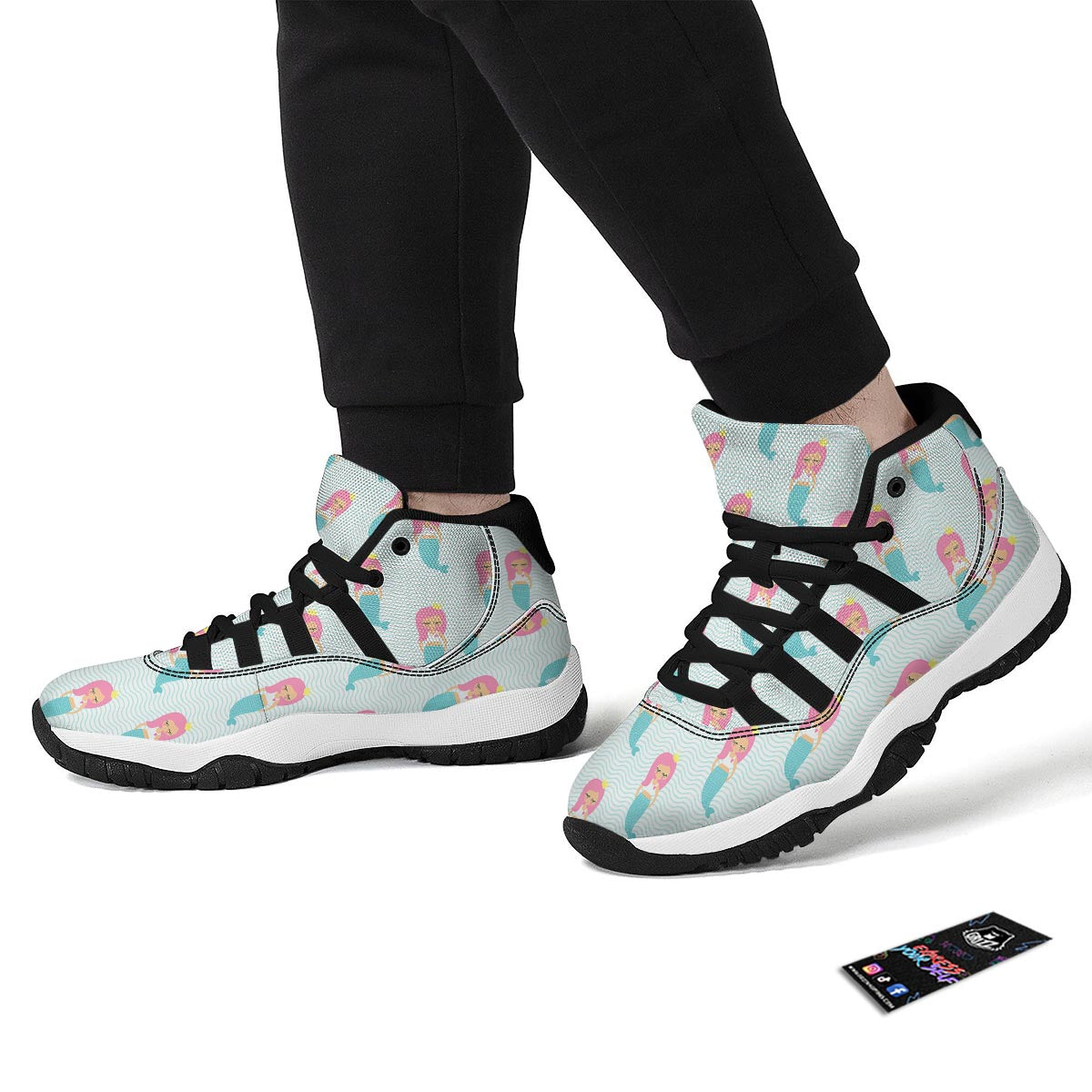 Mermaid Print Pattern Black Bball Shoes-grizzshop