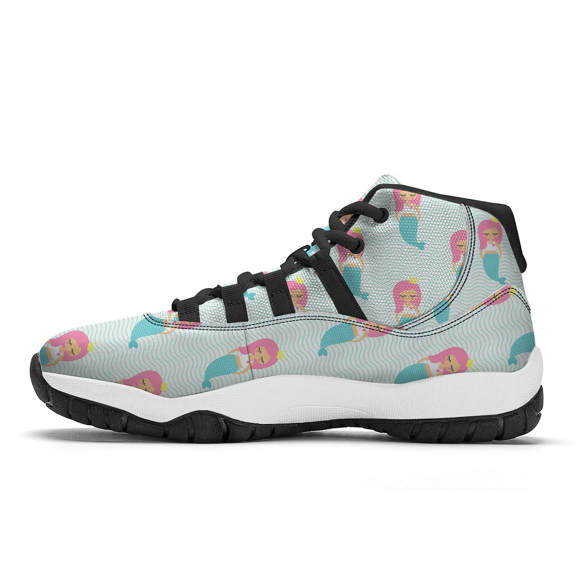 Mermaid Print Pattern Black Bball Shoes-grizzshop