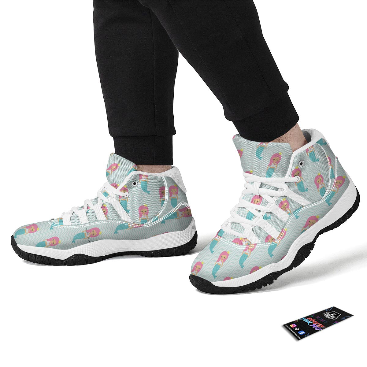 Mermaid Print Pattern White Bball Shoes-grizzshop