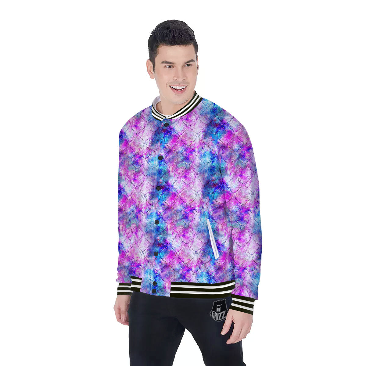 Mermaid Scales Galaxy Print Pattern Baseball Jacket-grizzshop