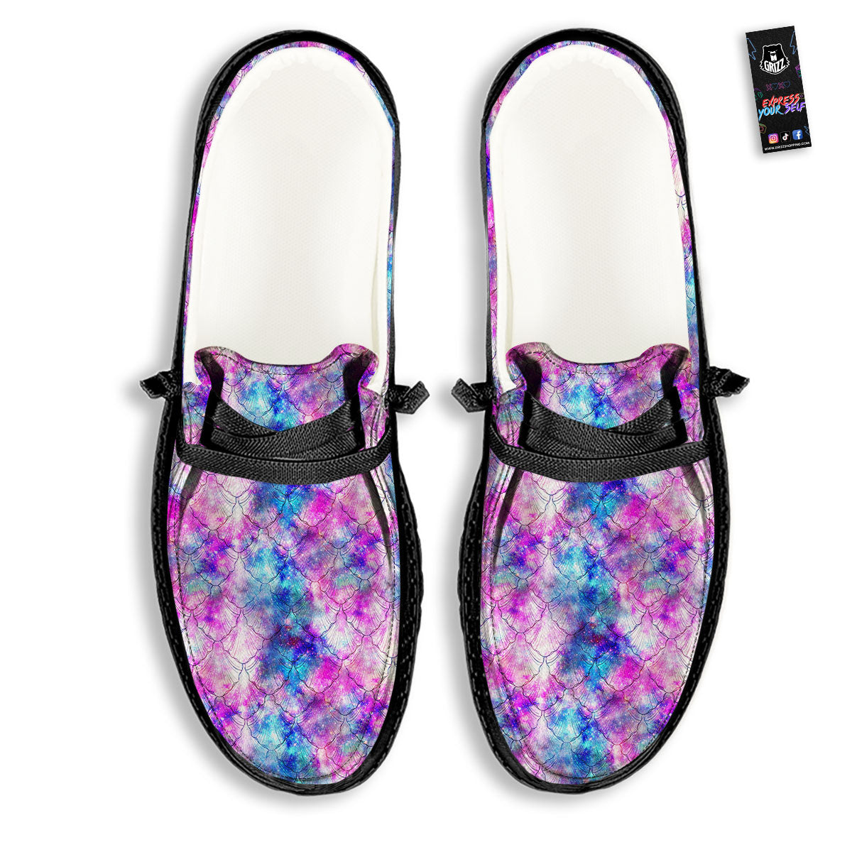 Mermaid Scales Galaxy Print Pattern Black Loafers-grizzshop