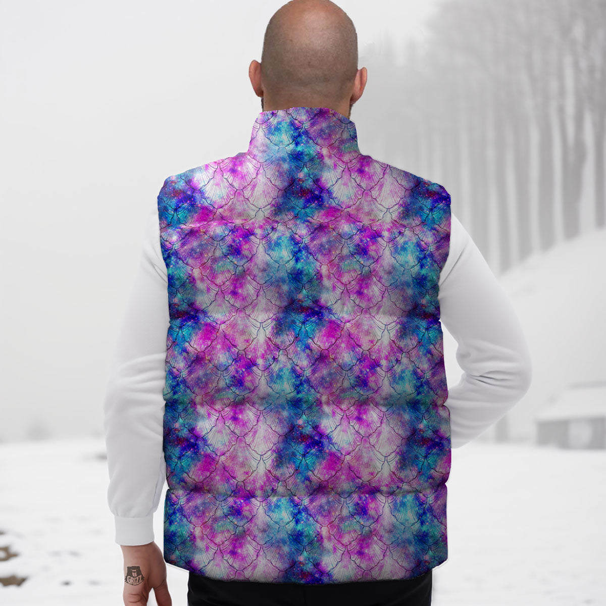 Mermaid Scales Galaxy Print Pattern Down Vest