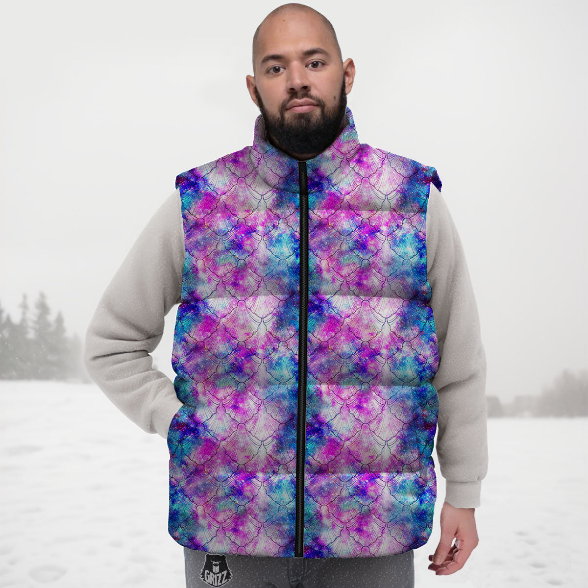 Mermaid Scales Galaxy Print Pattern Down Vest