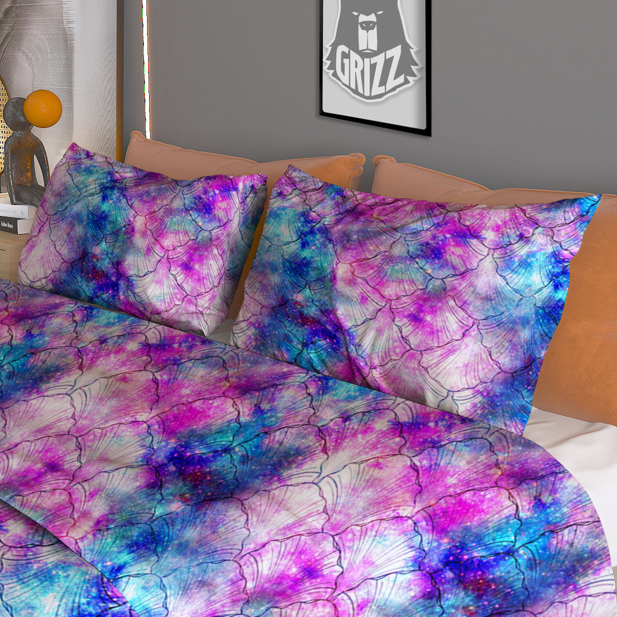 Mermaid Scales Galaxy Print Pattern Duvet Cover Bedding Set