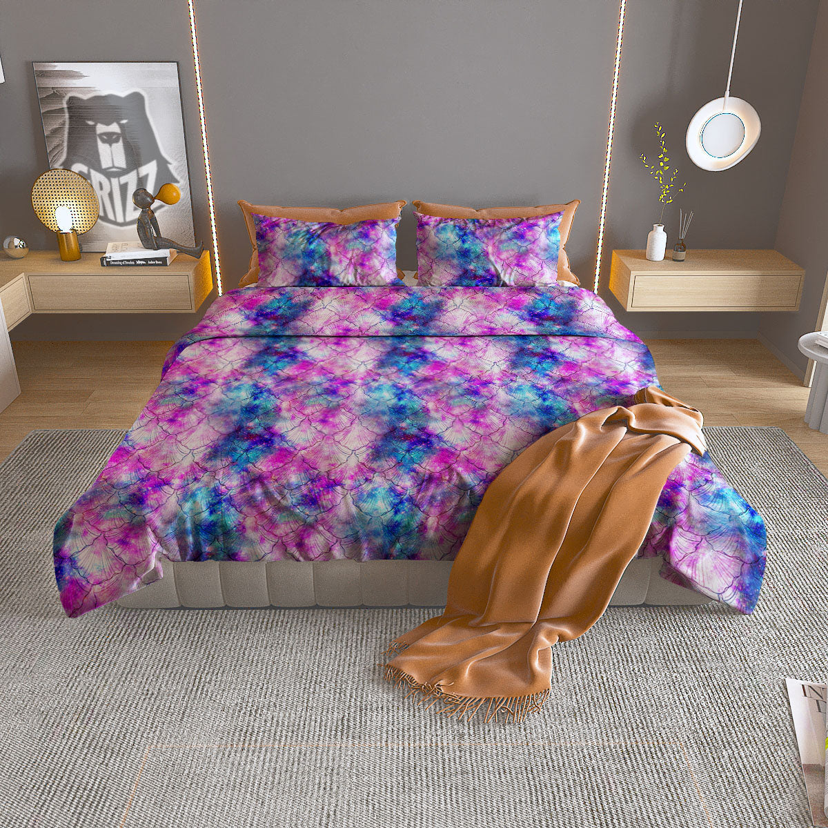 Mermaid Scales Galaxy Print Pattern Duvet Cover Bedding Set