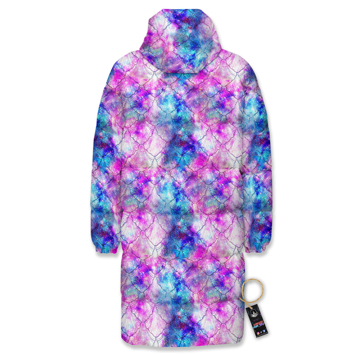 Mermaid Scales Galaxy Print Pattern Long Down Jacket-grizzshop