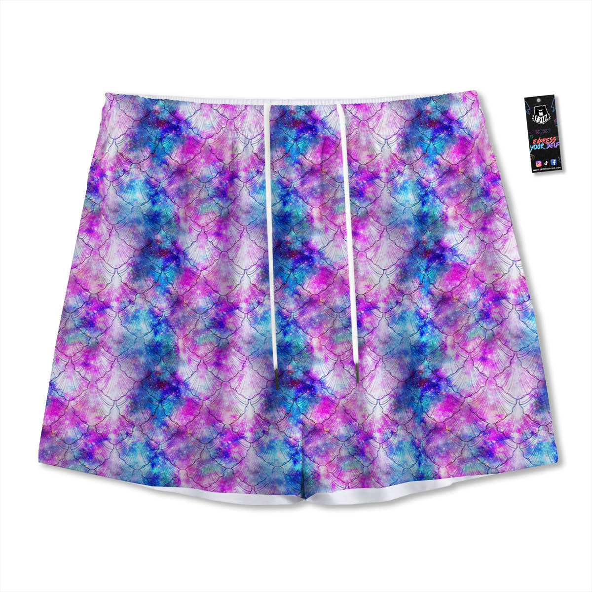 Mermaid Scales Galaxy Print Pattern Mesh Shorts