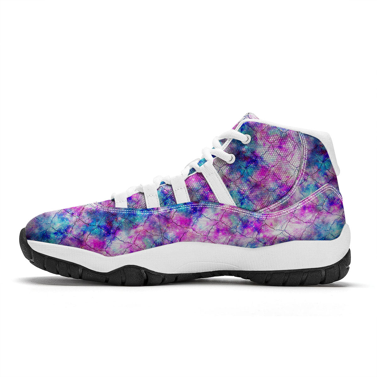 Mermaid Scales Galaxy Print Pattern White Bball Shoes-grizzshop