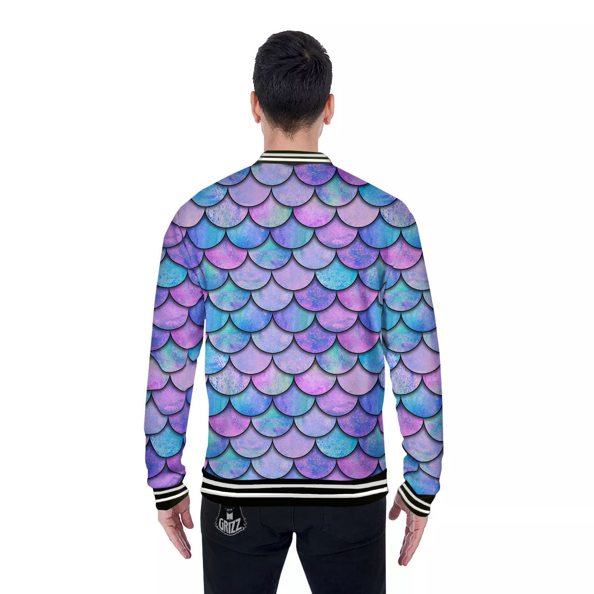 Mermaid Scales Pink And Teal Print Pattern Baseball Jacket-grizzshop