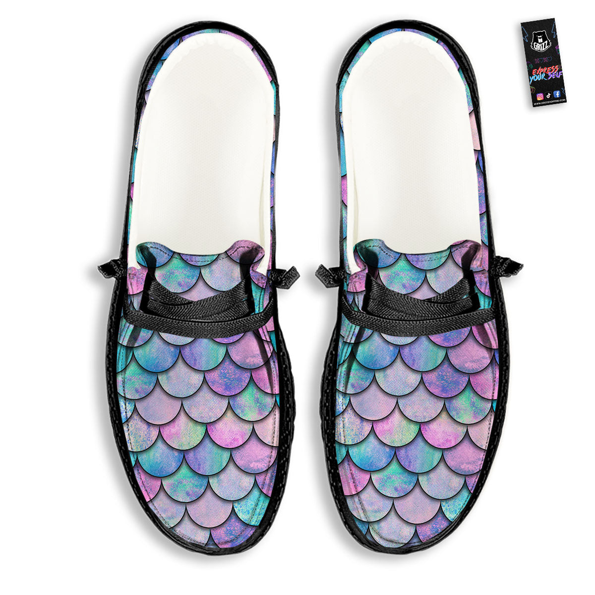 Mermaid Scales Pink And Teal Print Pattern Black Loafers-grizzshop