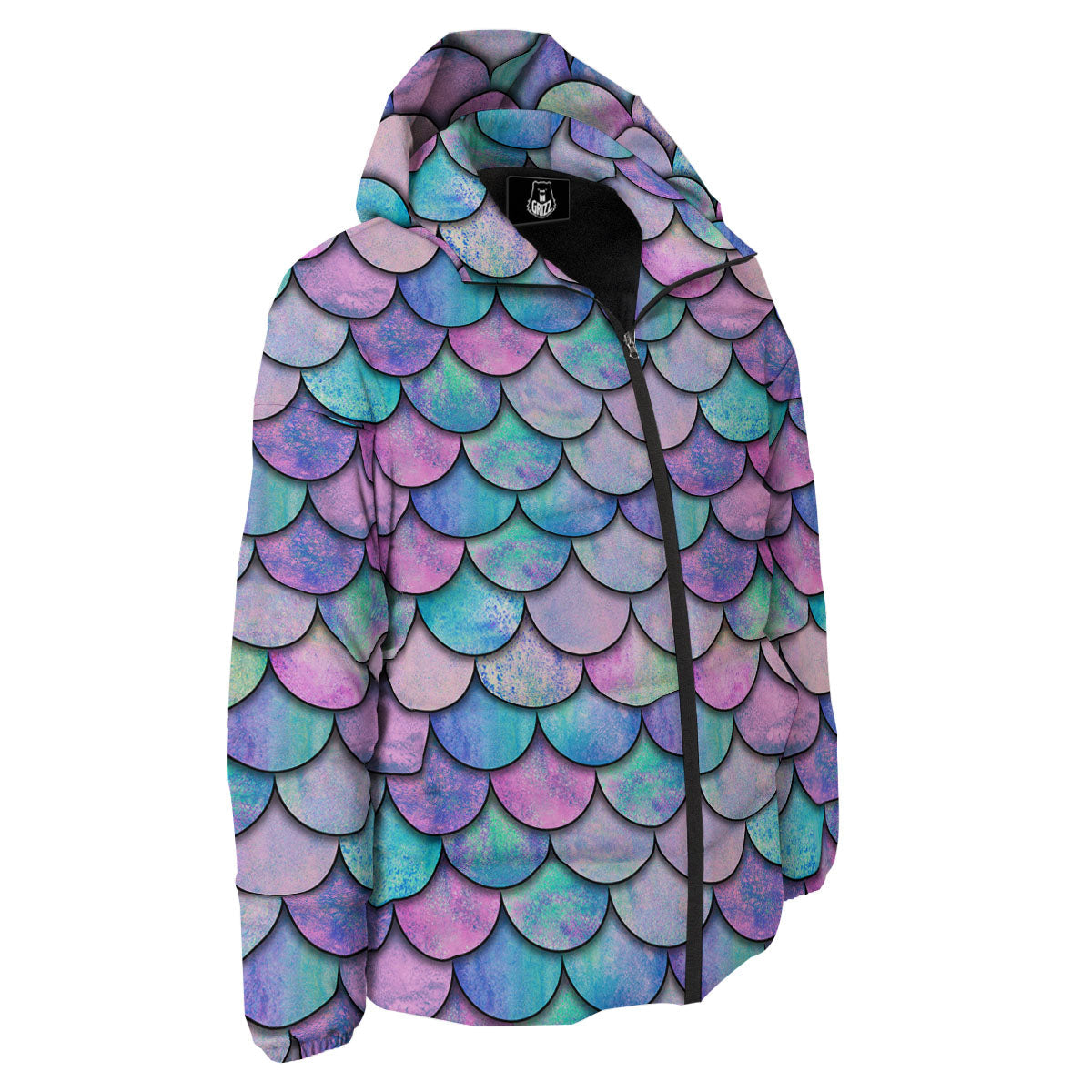 Mermaid Scales Pink And Teal Print Pattern Down Jacket-grizzshop