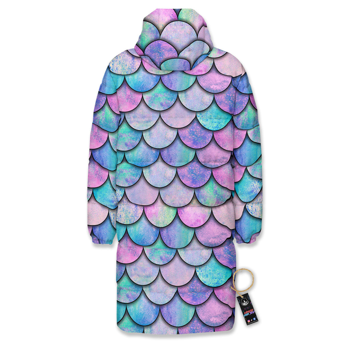 Mermaid Scales Pink And Teal Print Pattern Long Down Jacket-grizzshop