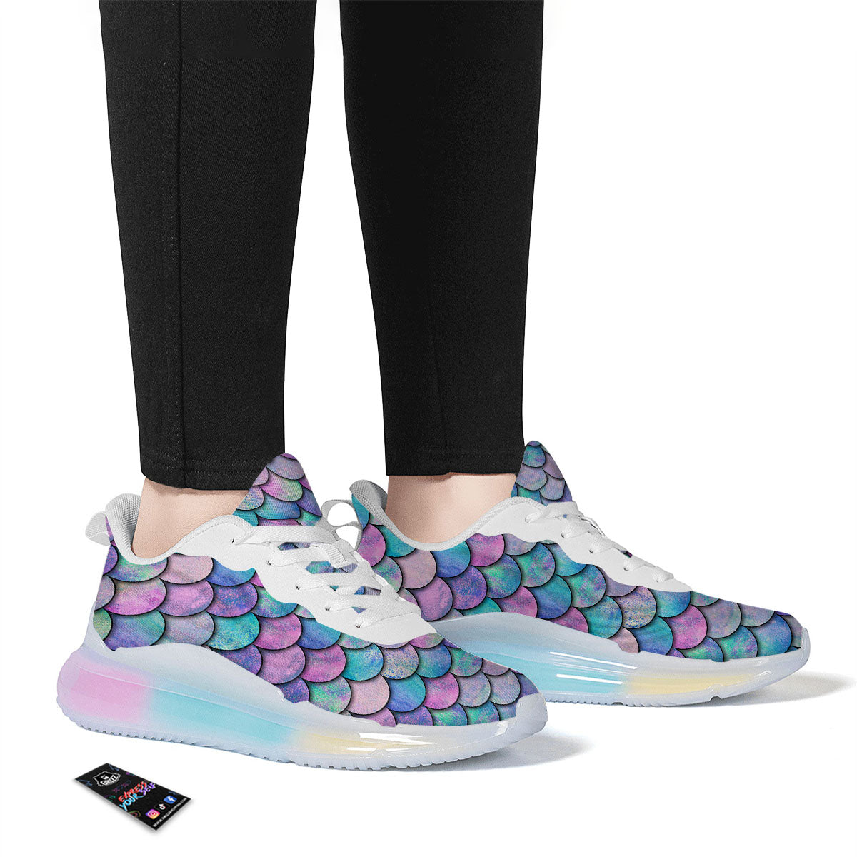Mermaid Scales Pink And Teal Print Pattern Running Sneakers-grizzshop
