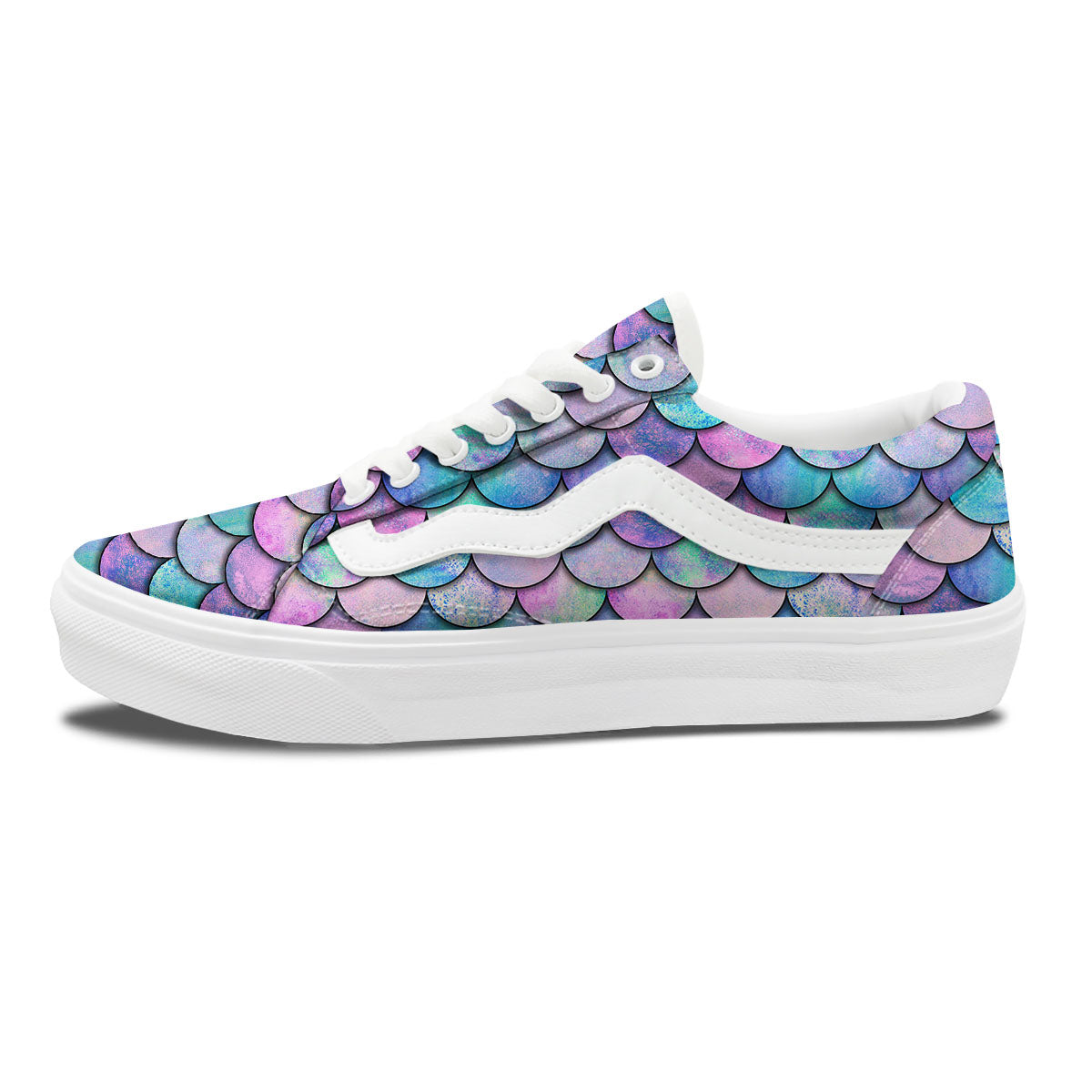 Mermaid Scales Pink And Teal Print Pattern Skate Shoes-grizzshop