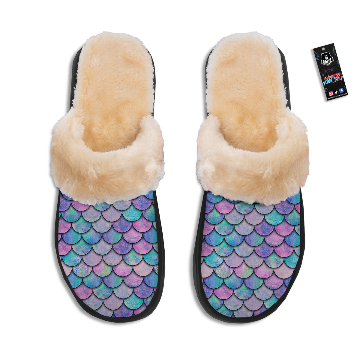 Mermaid Scales Pink And Teal Print Pattern Slippers-grizzshop