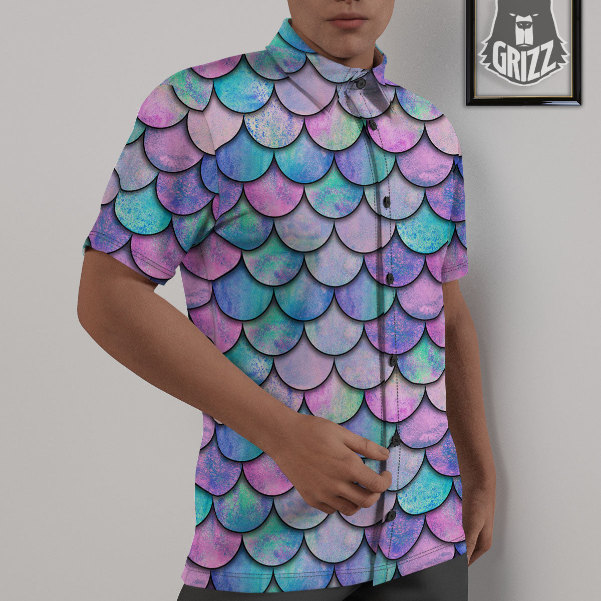 Mermaid Scales Pink And Teal Print Pattern Untucked Shirts-grizzshop
