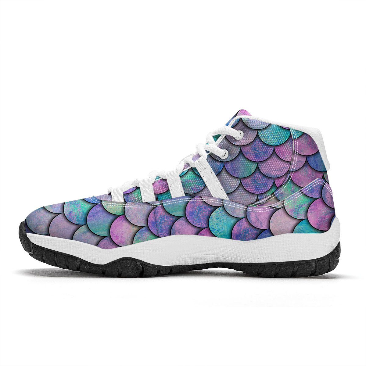 Mermaid Scales Pink And Teal Print Pattern White Bball Shoes-grizzshop