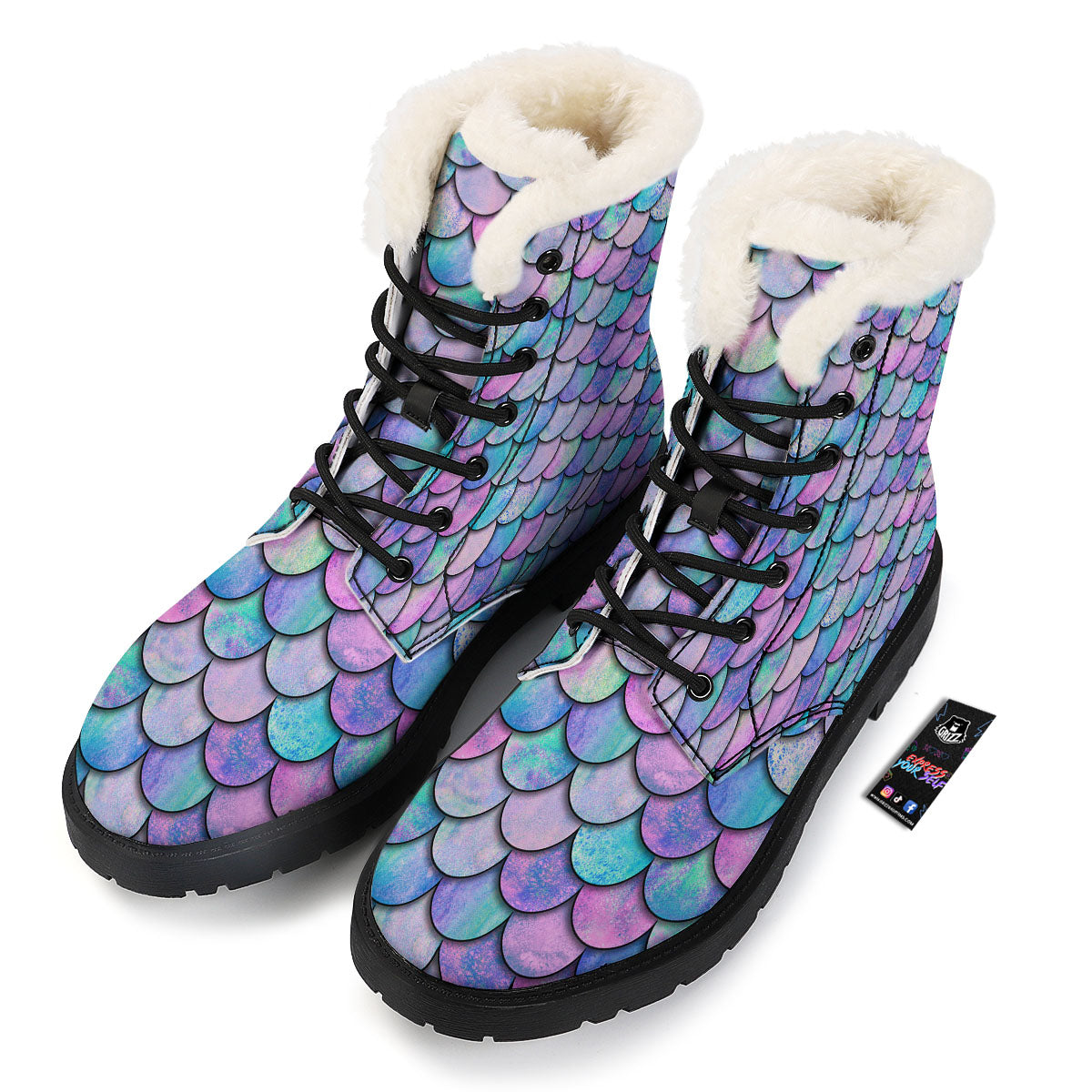 Mermaid Scales Pink And Teal Print Pattern Winter Boots-grizzshop