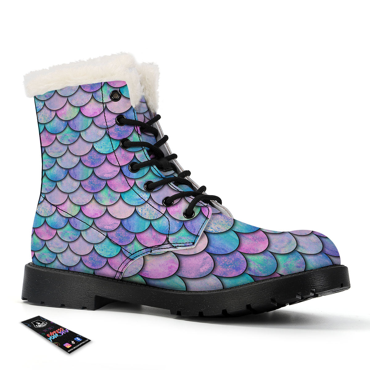 Mermaid Scales Pink And Teal Print Pattern Winter Boots-grizzshop