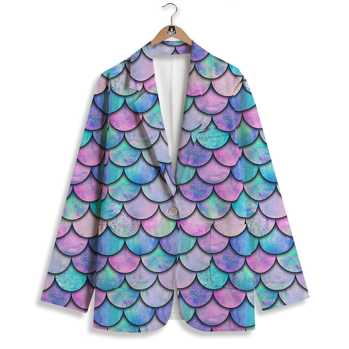 Mermaid Scales Pink And Teal Print Pattern Women's Blazer-grizzshop