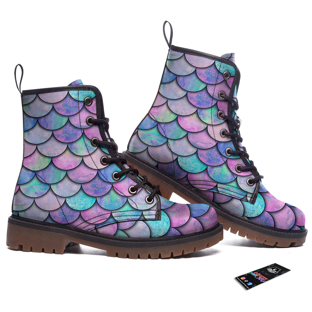 Mermaid Scales Pink And Teal Print Pattern Work Boots-grizzshop