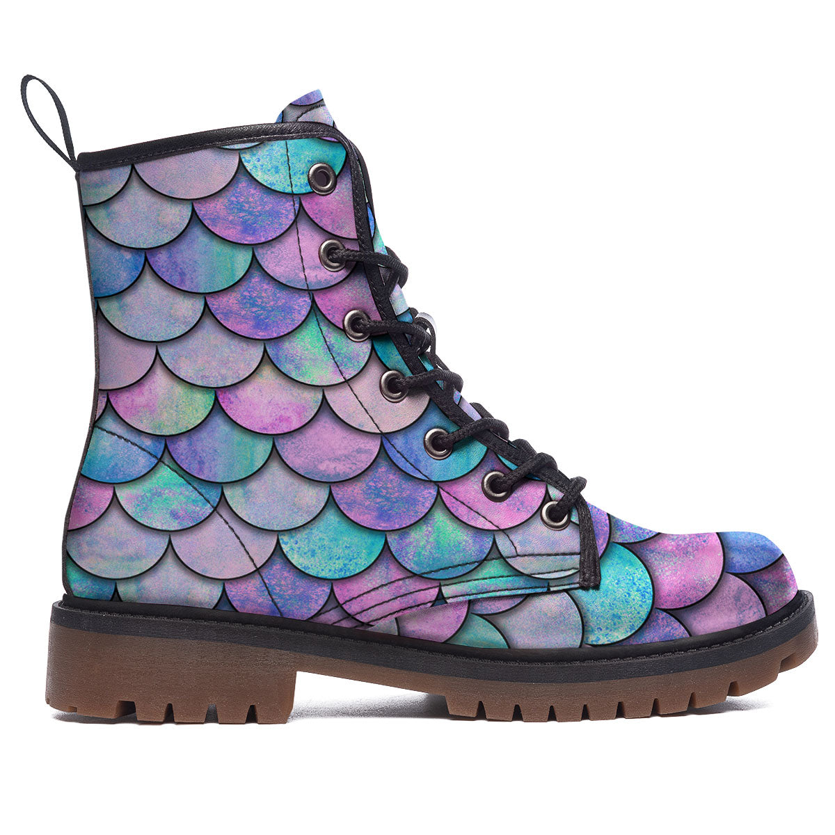 Mermaid Scales Pink And Teal Print Pattern Work Boots-grizzshop