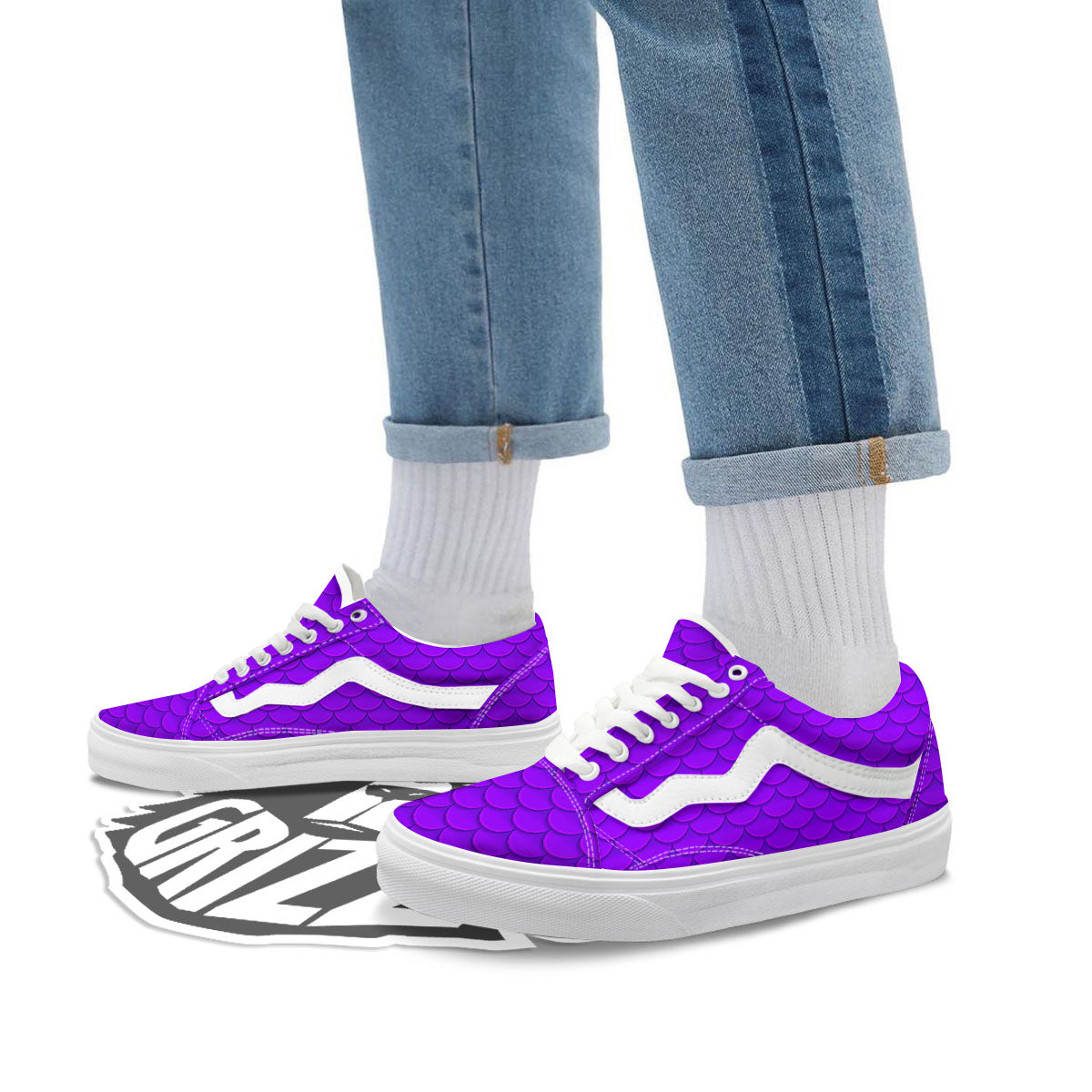 Mermaid Scales Purple Print Pattern Skate Shoes-grizzshop