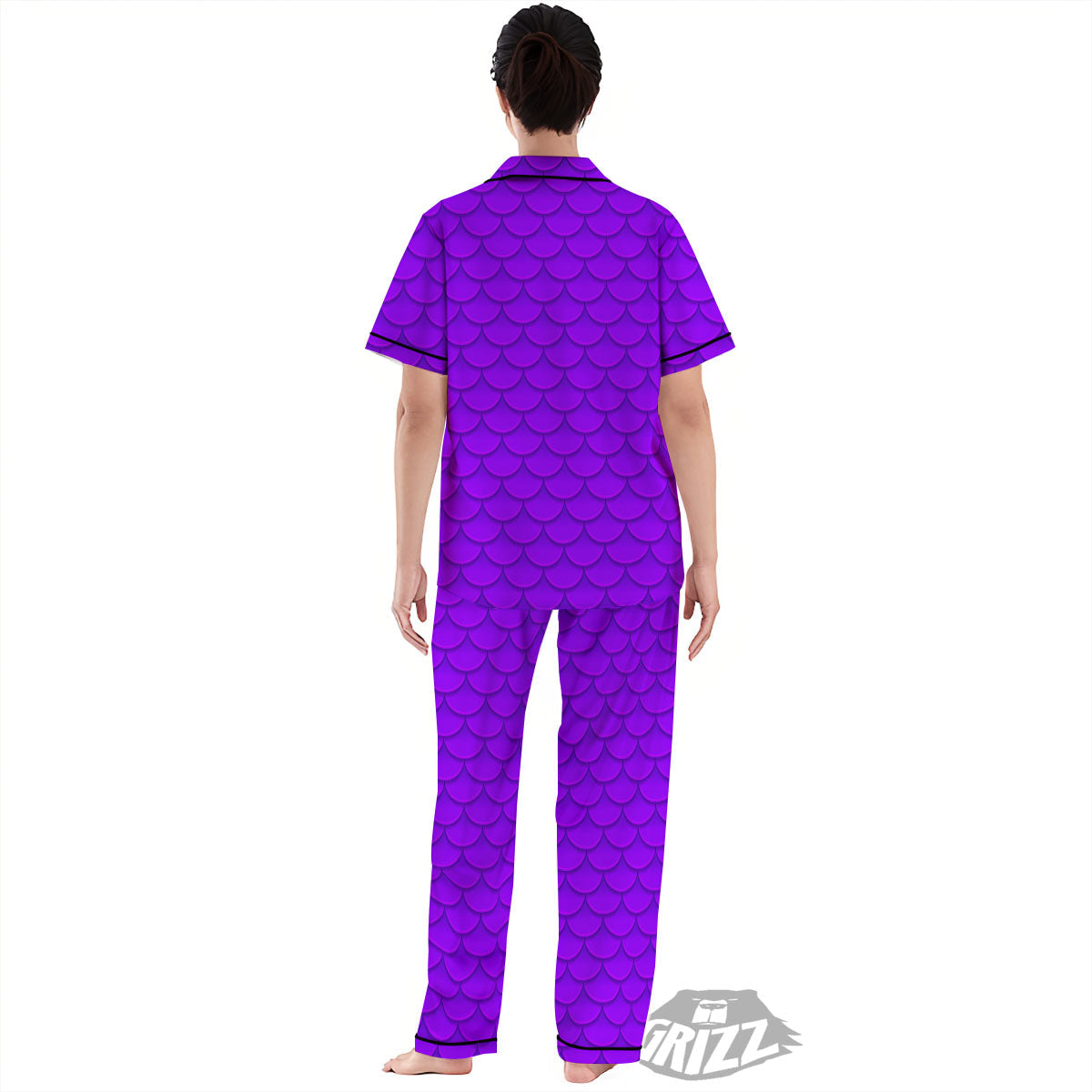 Mermaid Scales Purple Print Pattern Women's Pajamas Set-grizzshop