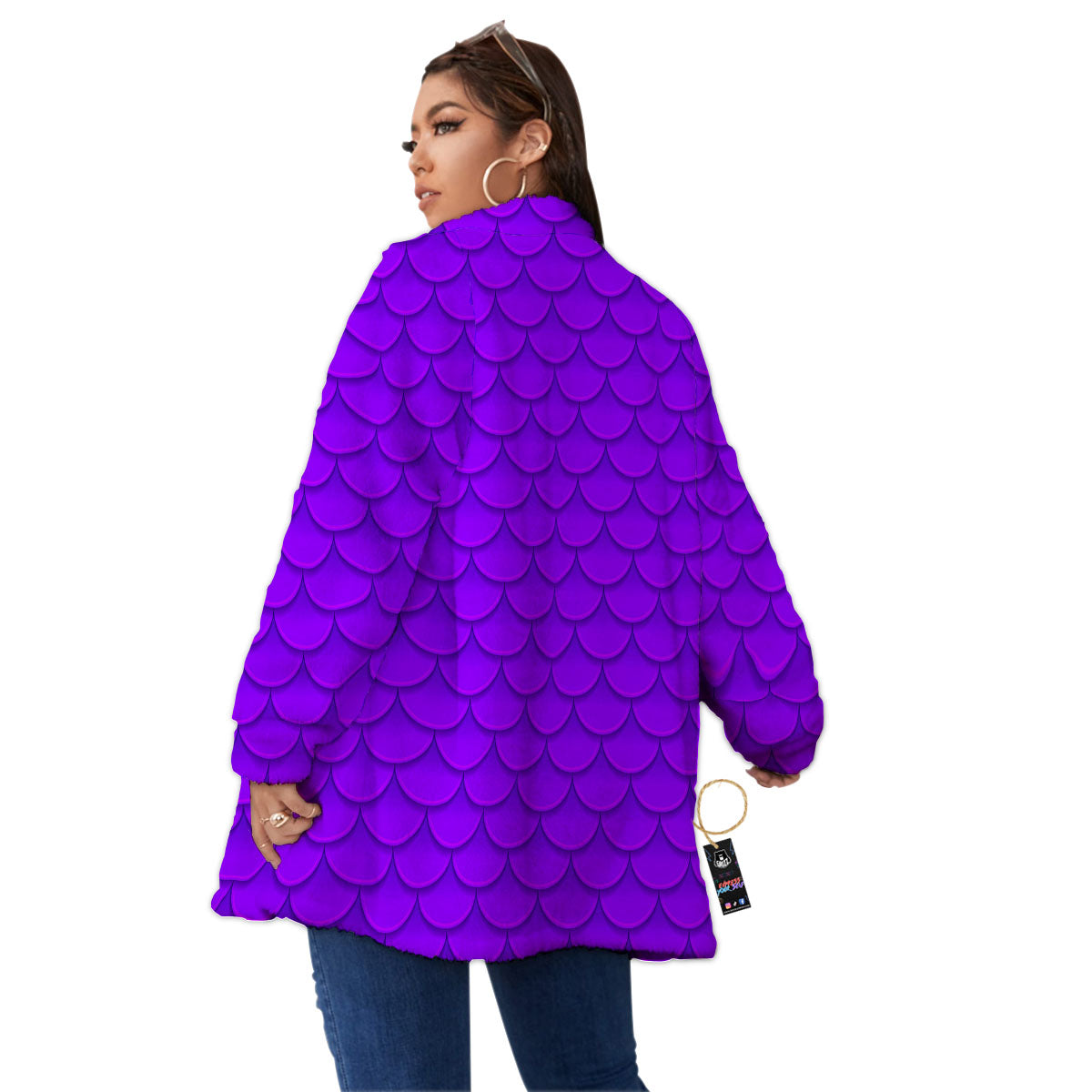 Mermaid Scales Purple Print Pattern Women's Sherpa Jacket-grizzshop
