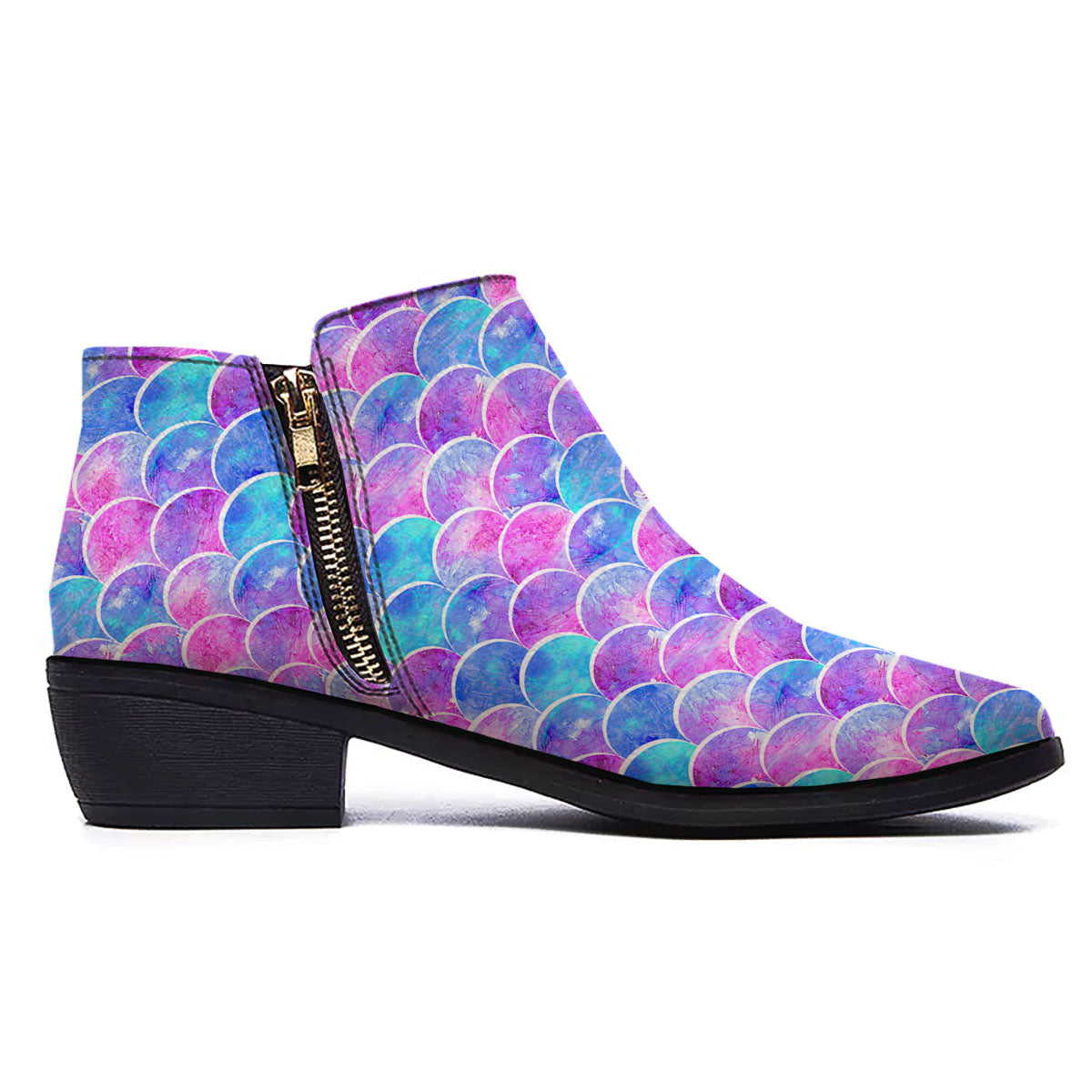 Mermaid Scales Sea Blue Print Pattern Ankle Boots-grizzshop
