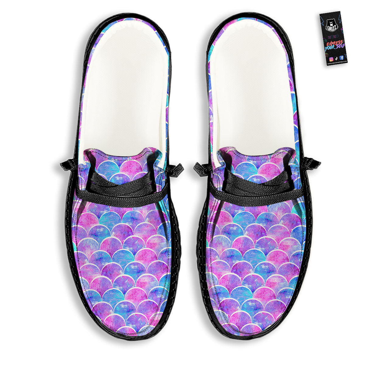 Mermaid Scales Sea Blue Print Pattern Black Loafers-grizzshop