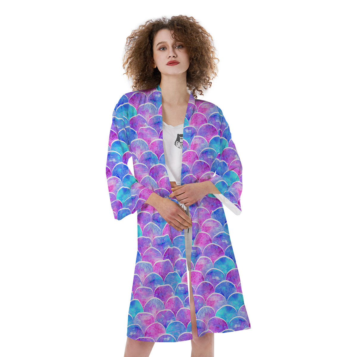 Mermaid Scales Sea Blue Print Pattern Kimono-grizzshop