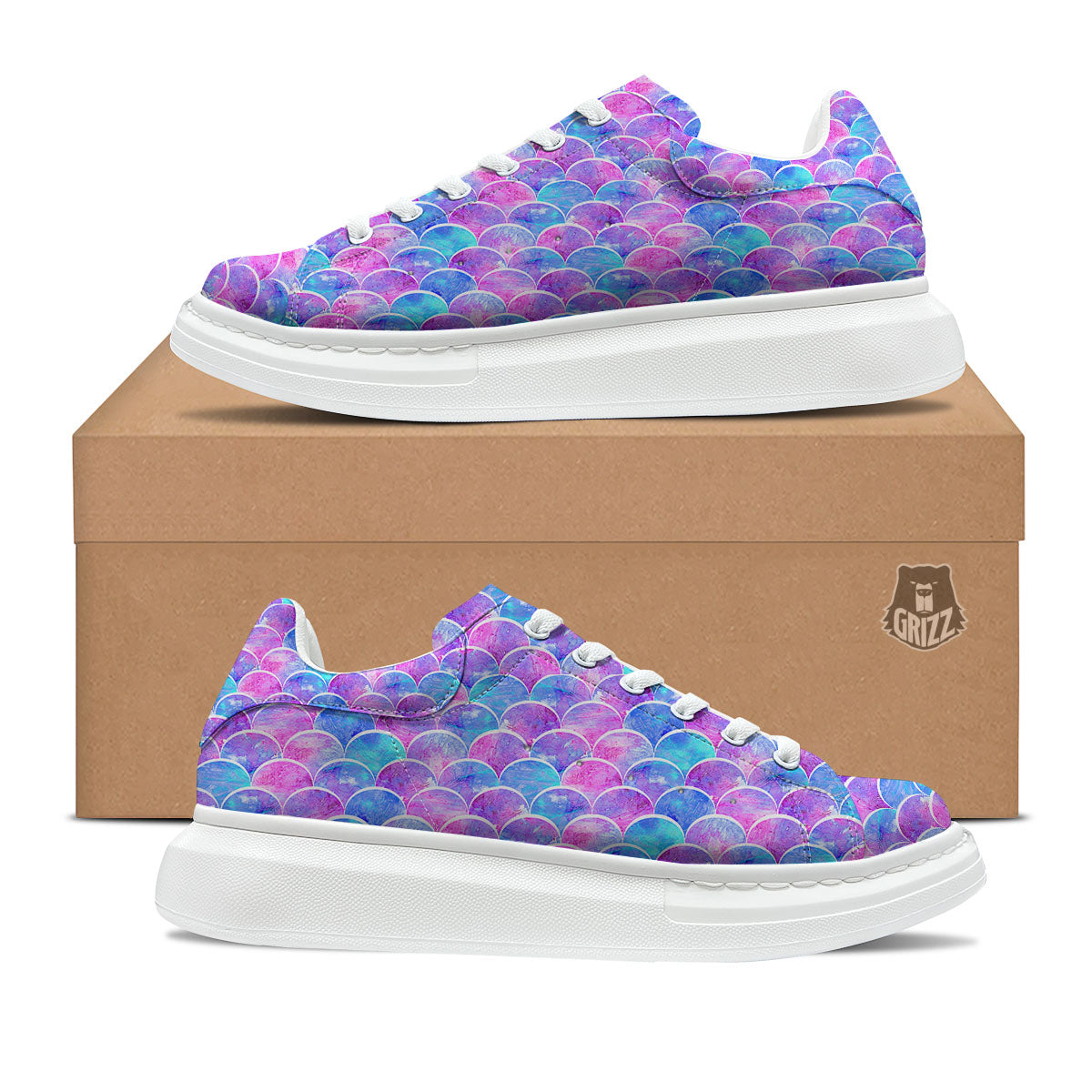 Mermaid Scales Sea Blue Print Pattern Platform Shoes-grizzshop